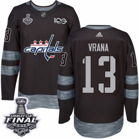 Men's Adidas Washington Capitals #13 Jakub Vrana Authentic Black 1917-2017 100th Anniversary 2018 Stanley Cup Final NHL Jersey - Ujersey