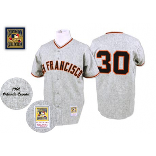 Men's Mitchell and Ness 1962 San Francisco Giants #30 Orlando Cepeda Authentic Grey Throwback MLB Jersey