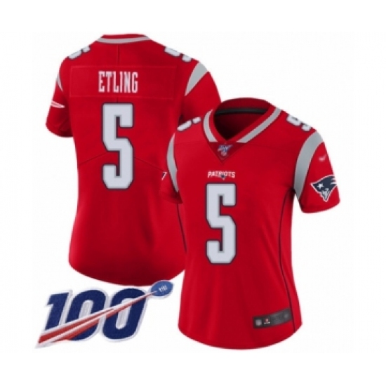 Women's New England Patriots #5 Danny Etling Limited Red Inverted Legend 100th Season Football Jersey - Ujersey