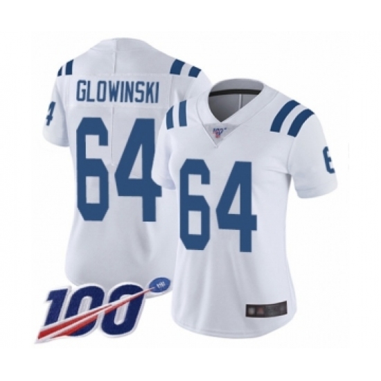 Women's Indianapolis Colts #64 Mark Glowinski White Vapor Untouchable Limited Player 100th Season Football Jersey - Ujersey