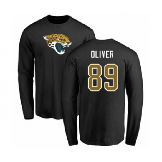 Football Jacksonville Jaguars #89 Josh Oliver Black Name & Number Logo Long Sleeve T-Shirt - Ujersey