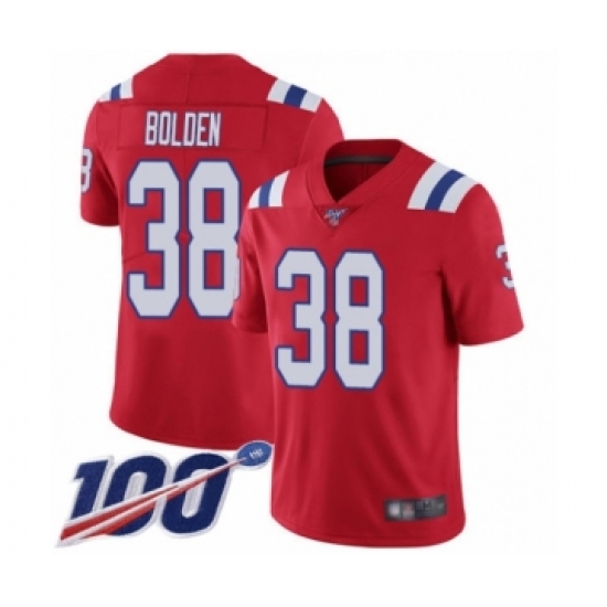 Men's New England Patriots #38 Brandon Bolden Red Alternate Vapor Untouchable Limited Player 100th Season Football Jersey - Ujersey