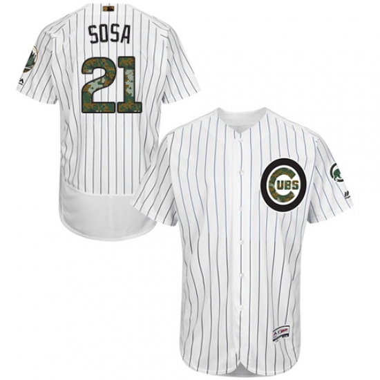 Men's Majestic Chicago Cubs #21 Sammy Sosa Authentic White 2016 Memorial Day Fashion Flex Base MLB Jersey - Ujersey