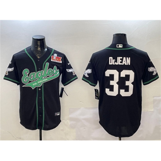 Men's Philadelphia Eagles #33 Cooper DeJean Black 2025 Super Bowl LIX Cool Base Stitched Baseball Jersey