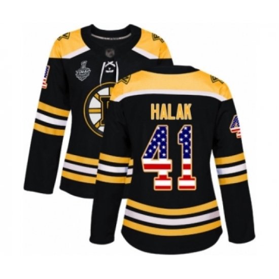 Women's Boston Bruins #41 Jaroslav Halak Authentic Black USA Flag Fashion 2019 Stanley Cup Final Bound Hockey Jersey - Ujersey