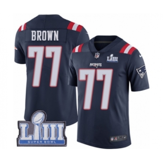 Youth Nike New England Patriots #77 Trent Brown Limited Navy Blue Rush Vapor Untouchable Super Bowl LIII Bound NFL Jersey - Ujersey