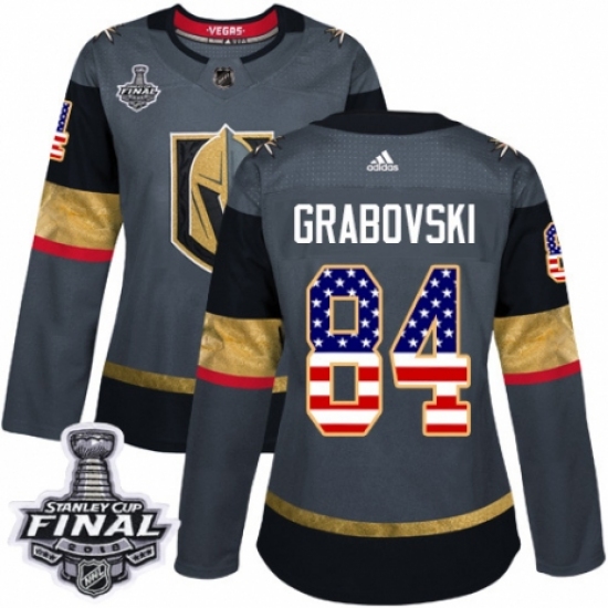 Women's Adidas Vegas Golden Knights #84 Mikhail Grabovski Authentic Gray USA Flag Fashion 2018 Stanley Cup Final NHL Jersey - Ujersey