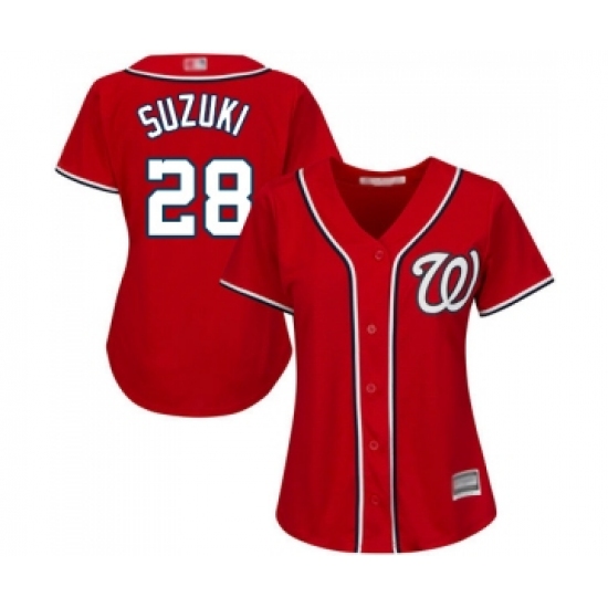 Women's Washington Nationals #28 Kurt Suzuki Replica Red Alternate 1 Cool Base Baseball Jersey - Ujersey