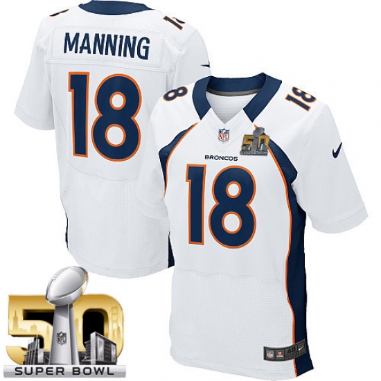 Men's Nike Denver Broncos #18 Peyton Manning Elite White Super Bowl 50 Bound NFL Jersey - Ujersey