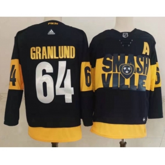 Men's Nashville Predators #64 Mikael Granlund Black 2022 Stadium Series adidas Stitched NHL Jersey - Ujersey