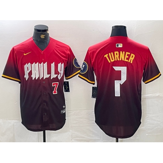 Men's Philadelphia Phillies #7 Trea Turner Red 2024 City Player Number Cool Base Jerseys - Ujersey