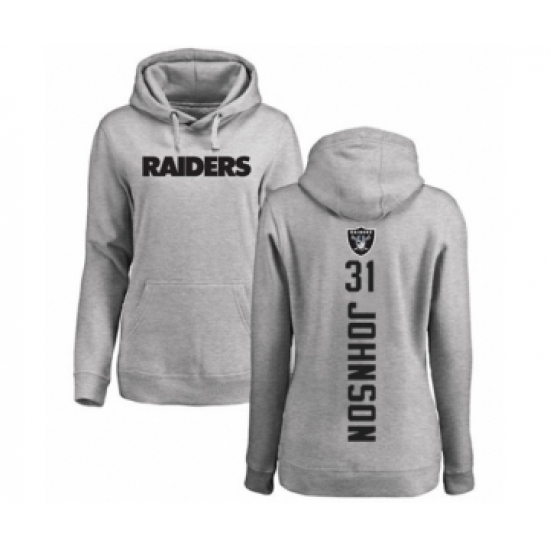 Football Women's Oakland Raiders #31 Isaiah Johnson Ash Backer Pullover Hoodie - Ujersey