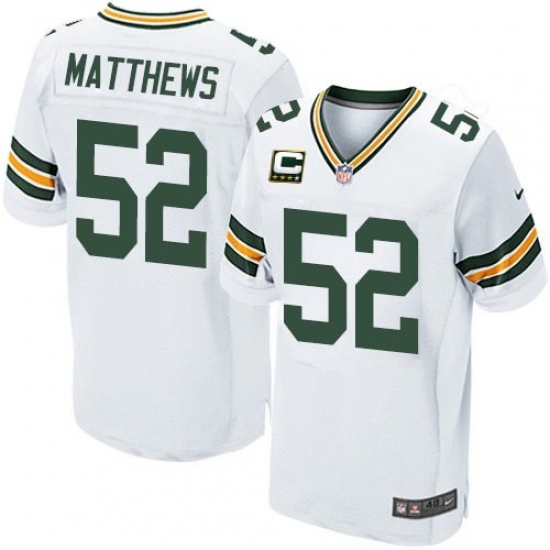 Men's Nike Green Bay Packers #52 Clay Matthews Elite White C Patch NFL Jersey - Ujersey
