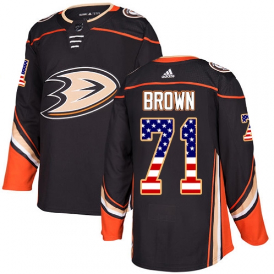 Youth Adidas Anaheim Ducks #71 J.T. Brown Authentic Black USA Flag Fashion NHL Jersey - Ujersey