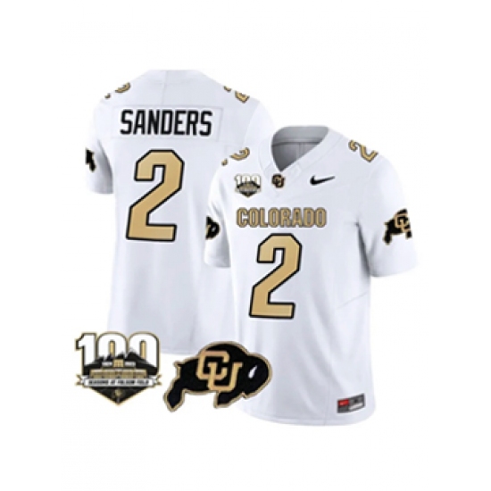 Men's Colorado Buffaloes #2 Sanders White Vapor Stitched Jersey - 100th Seasons At Folsom Field - Ujersey