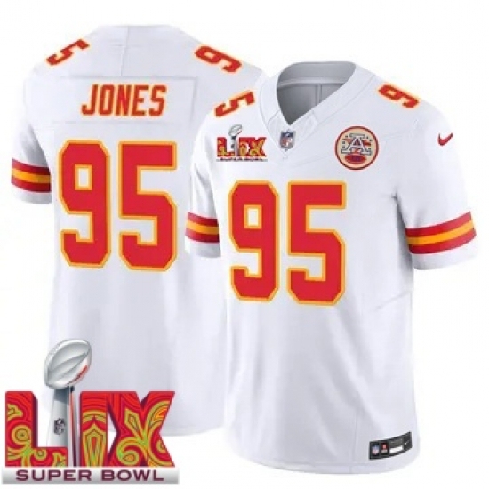 Men's Kansas City Chiefs Chris Jones #95 White 2024 2025 Super Bowl LIX F U S E Stitched Jersey - Ujersey