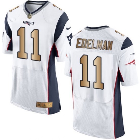 Men's Nike New England Patriots #11 Julian Edelman Elite White/Gold NFL Jersey - Ujersey