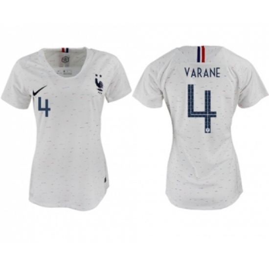 Women's France #4 Varane Away Soccer Country Jersey