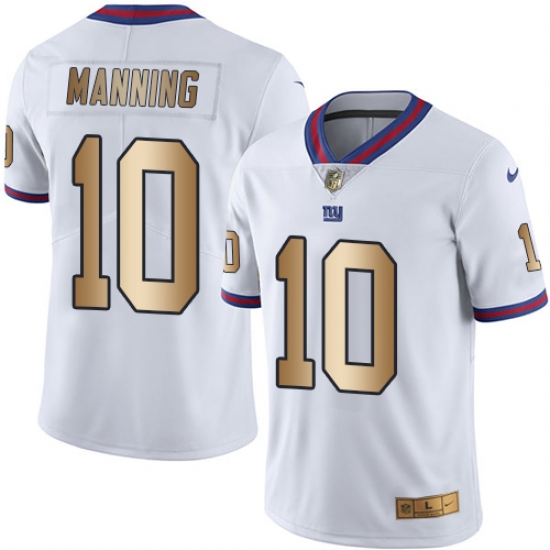 Men's Nike New York Giants #10 Eli Manning Limited White/Gold Rush NFL Jersey - Ujersey