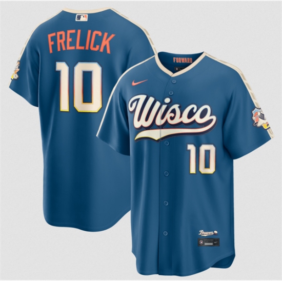 Men's Milwaukee Brewers #10 Sal Frelick Mineral Blue 2026 City Connect Stadium Stitched Stitched Baseball Jersey - Ujersey