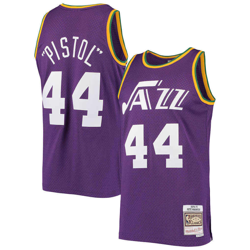 Men's New Orleans Jazz Pete Maravich Mitchell & Ness Purple Hardwood Classics Swingman Jersey
