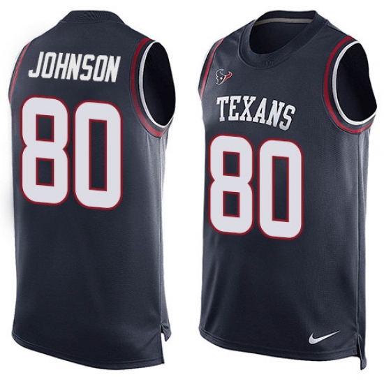 Men's Nike Houston Texans #80 Andre Johnson Limited Navy Blue Player Name & Number Tank Top NFL Jersey - Ujersey
