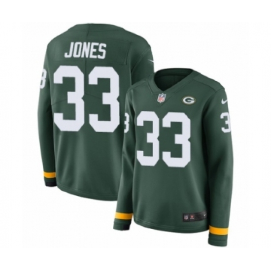 Women's Nike Green Bay Packers #33 Aaron Jones Limited Green Therma Long Sleeve NFL Jersey - Ujersey