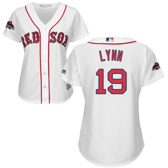Women's Majestic Boston Red Sox #19 Fred Lynn Authentic White Home 2018 World Series Champions MLB Jersey - Ujersey
