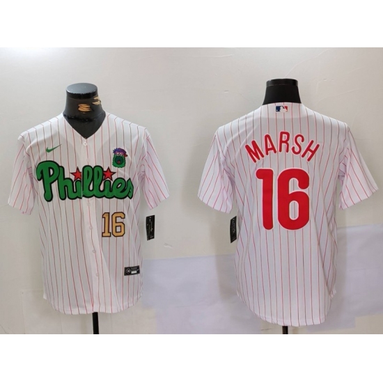 Men's Philadelphia Phillies #16 Brandon Marsh White Green Cool Base Stitched Jerseys - Ujersey