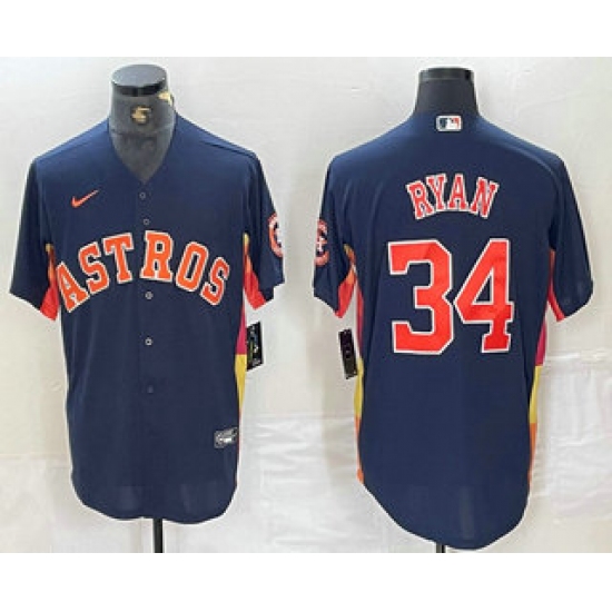 Men's Houston Astros #34 Nolan Ryan Navy Blue Team Logo Stitched MLB Cool Base Nike Jersey - Ujersey