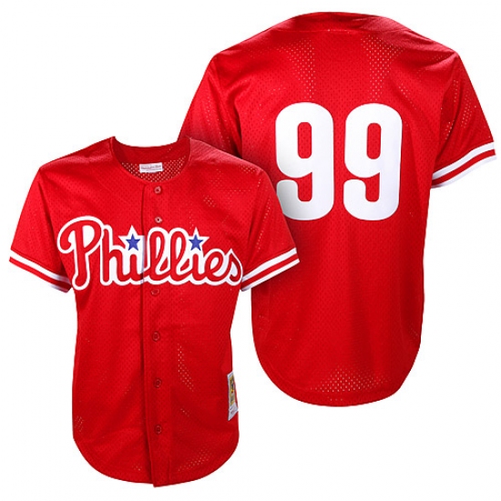 Men's Mitchell and Ness Philadelphia Phillies #99 Mitch Williams Replica Red Throwback MLB Jersey - Ujersey