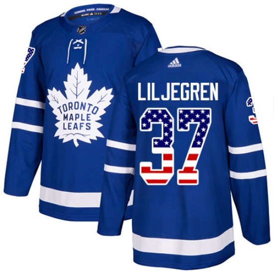 Youth Adidas Toronto Maple Leafs #37 Timothy Liljegren Authentic Royal Blue USA Flag Fashion NHL Jersey