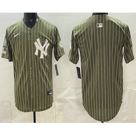 Men's New York Yankees Blank Olive Pinstripe 2026 Armed Forces Day Salute To Service Jersey