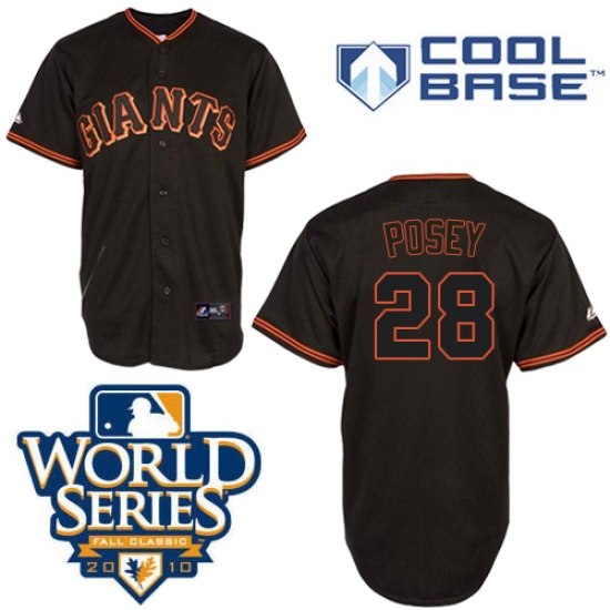 Men's Majestic San Francisco Giants #28 Buster Posey Replica Black Cool Base 2010 World Series Patch MLB Jersey - Ujersey