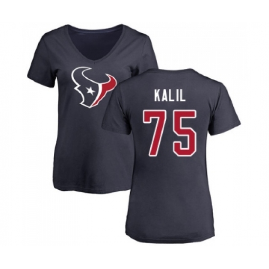 Football Women's Houston Texans #75 Matt Kalil Navy Blue Name & Number Logo T-Shirt - Ujersey