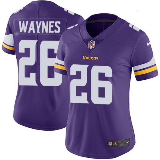 Women's Nike Minnesota Vikings #26 Trae Waynes Purple Team Color Vapor Untouchable Limited Player NFL Jersey - Ujersey