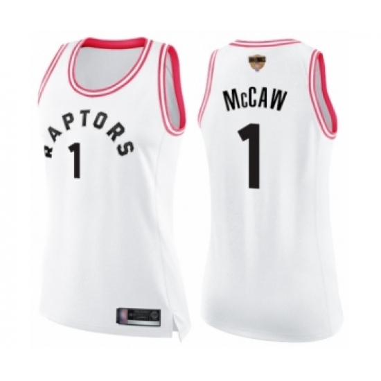 Women's Toronto Raptors #1 Patrick McCaw Swingman White Pink Fashion 2019 Basketball Finals Bound Jersey - Ujersey