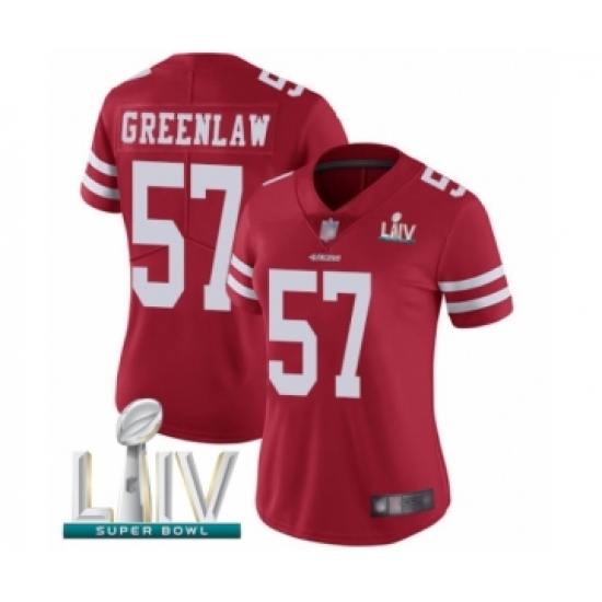 Women's San Francisco 49ers #57 Dre Greenlaw Red Team Color Vapor Untouchable Limited Player Super Bowl LIV Bound Football Jersey - Ujersey