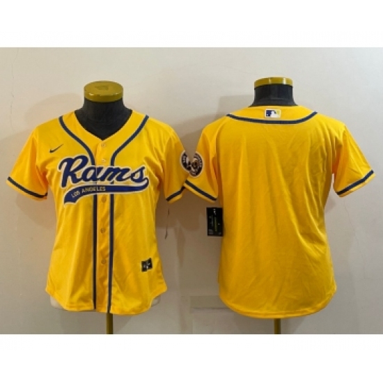 Women's Los Angeles Rams Blank Yellow With Patch Cool Base Stitched Baseball Jersey - Ujersey