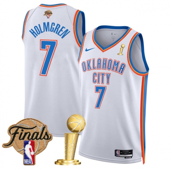 Men's Oklahoma City Thunder #7 Chet Holmgren White 2025 Finals And Finals Champions Association Edition Stitched Basketball Jersey - Ujersey
