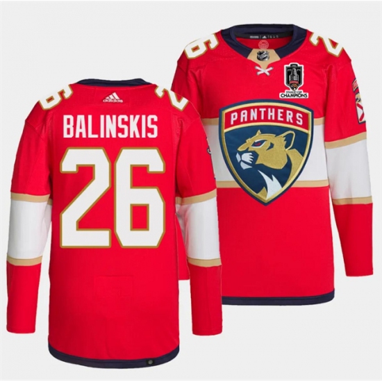 Men's Florida Panthers #26 Uvis Balinskis Red Home 2024 Stanley Cup Champions Stitched Jersey - Ujersey