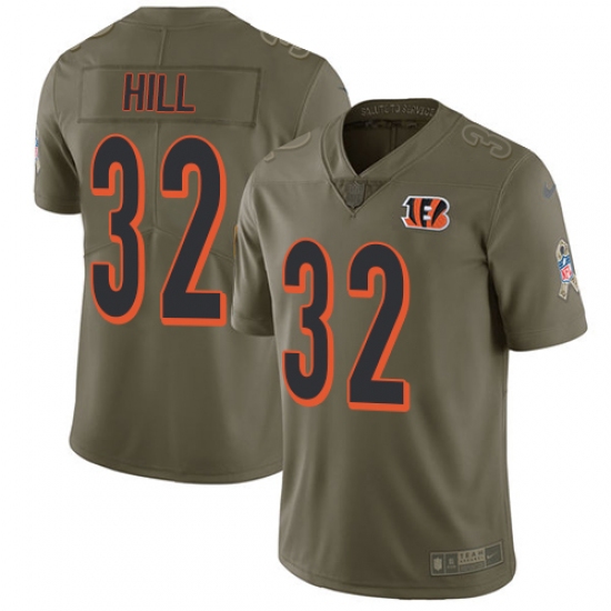 Men's Nike Cincinnati Bengals #32 Jeremy Hill Limited Olive 2017 Salute to Service NFL Jersey - Ujersey