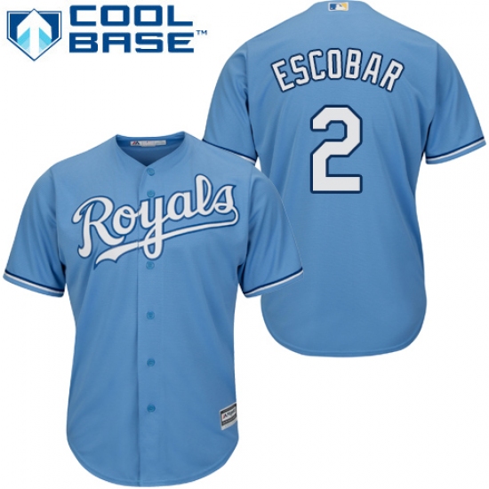 Youth Majestic Kansas City Royals #2 Alcides Escobar Authentic Light Blue Alternate 1 Cool Base MLB Jersey - Ujersey
