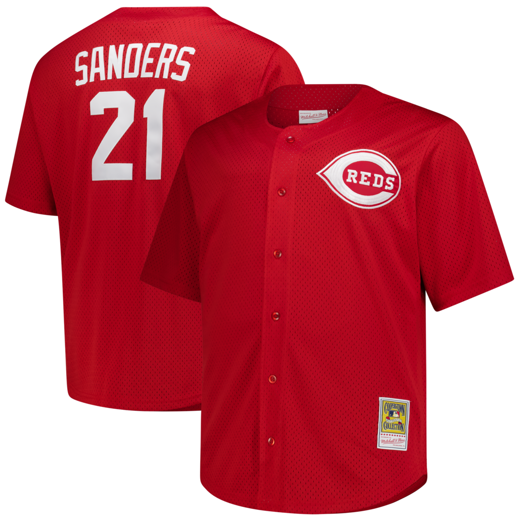 Men's Cincinnati Reds Deion Sanders Mitchell & Ness Red Big & Tall Cooperstown Mesh Batting Practice Jersey - Ujersey