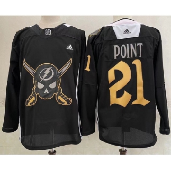 Men's Tampa Bay Lightning #21 Brayden Point Black Pirate Themed Warmup Authentic Jersey - Ujersey
