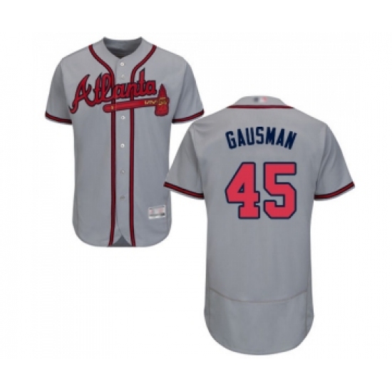 Men's Atlanta Braves #45 Kevin Gausman Grey Road Flex Base Authentic Collection Baseball Jersey - Ujersey