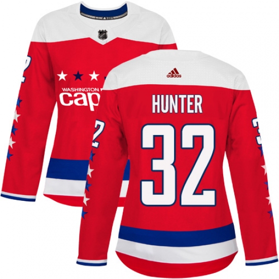 Women's Adidas Washington Capitals #32 Dale Hunter Authentic Red Alternate NHL Jersey - Ujersey