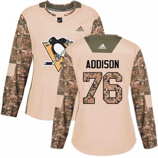 Women's Adidas Pittsburgh Penguins #76 Calen Addison Authentic Camo Veterans Day Practice NHL Jersey - Ujersey