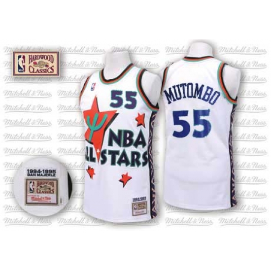 Men's Adidas Denver Nuggets #55 Dikembe Mutombo Swingman White 1995 All Star Throwback NBA Jersey - Ujersey