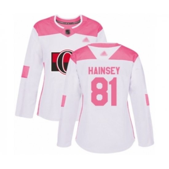 Women's Ottawa Senators #81 Ron Hainsey Authentic White Pink Fashion Hockey Jersey - Ujersey